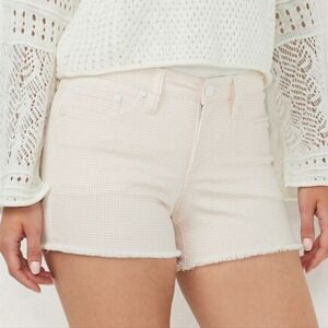 LC Lauren Conrad Feel Good Stretch Pink Gingham Denim Shorts, Raw Hem, EUC!